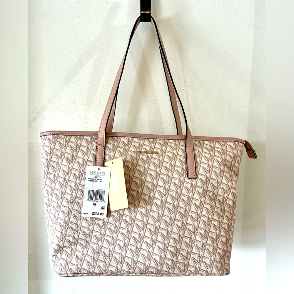 NEW! Michael Kors Emry Hayley Large Top Zip Bag-in-Bag Tote Acorn Gold Jet Set